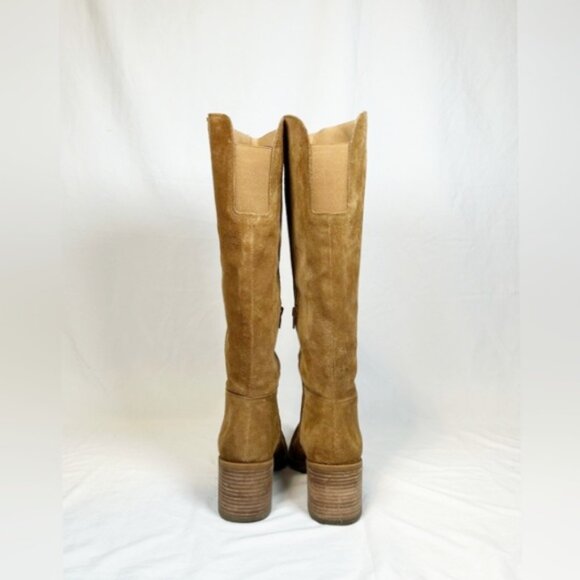 Lucky Brand Tan Suede Ritten Knee High Zip Boho Campus Boots~8.5~ - Picture 5 of 7